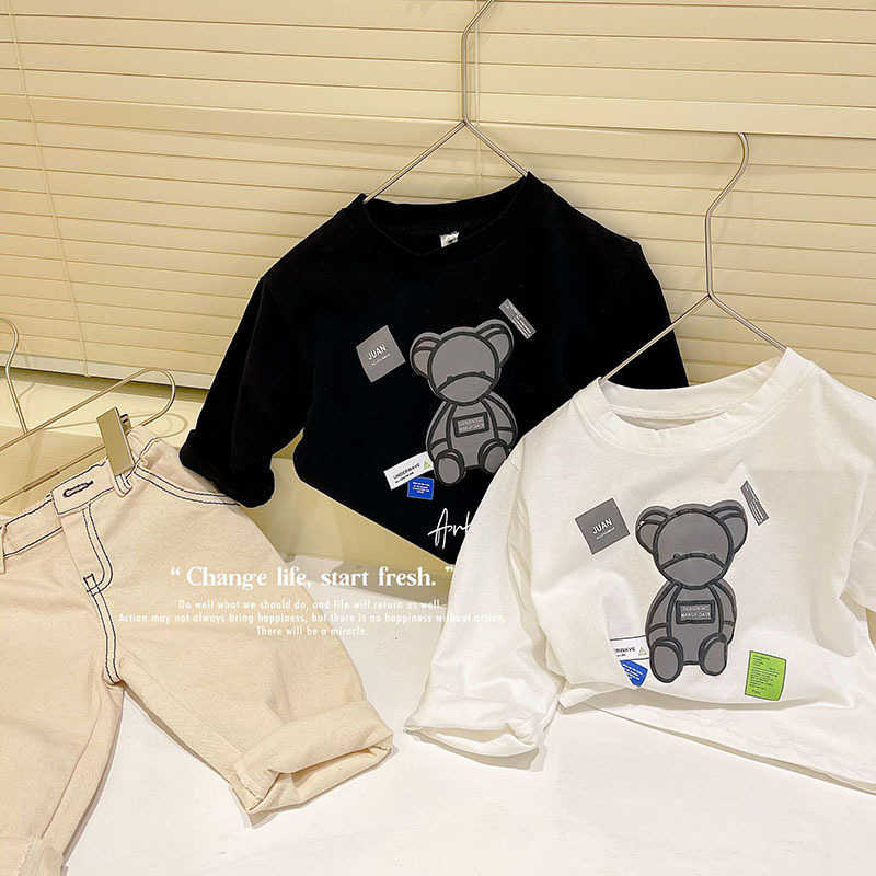 T-shirts Cotton boys T-shirt long sleeved autumn clothes childrens cartoon printed top womens baby base shirt spring and autumn childrens clothingY250