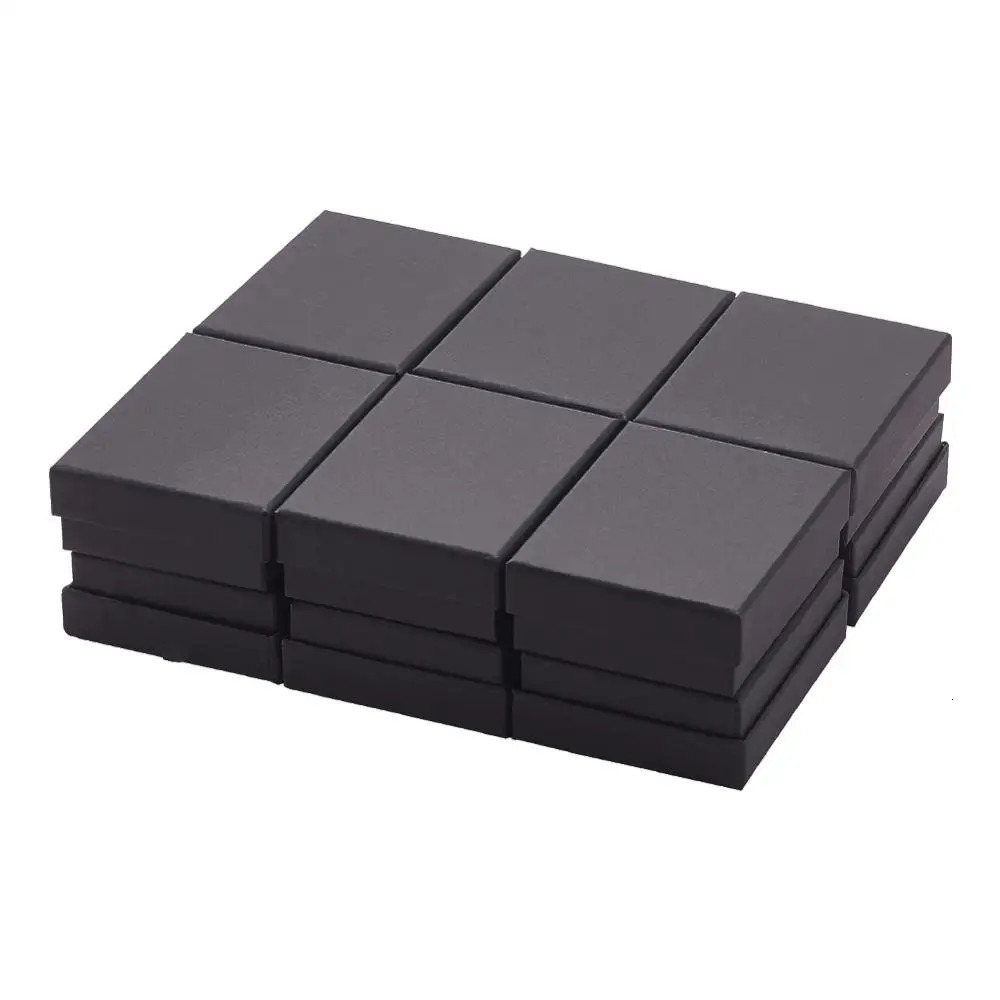 pandahall 15/18/24pcs Cardboard Jewelry Set Box for Ring Necklace Bracelet Rectangle Tan Black White Kraft Cotton Filled Paper 250222
