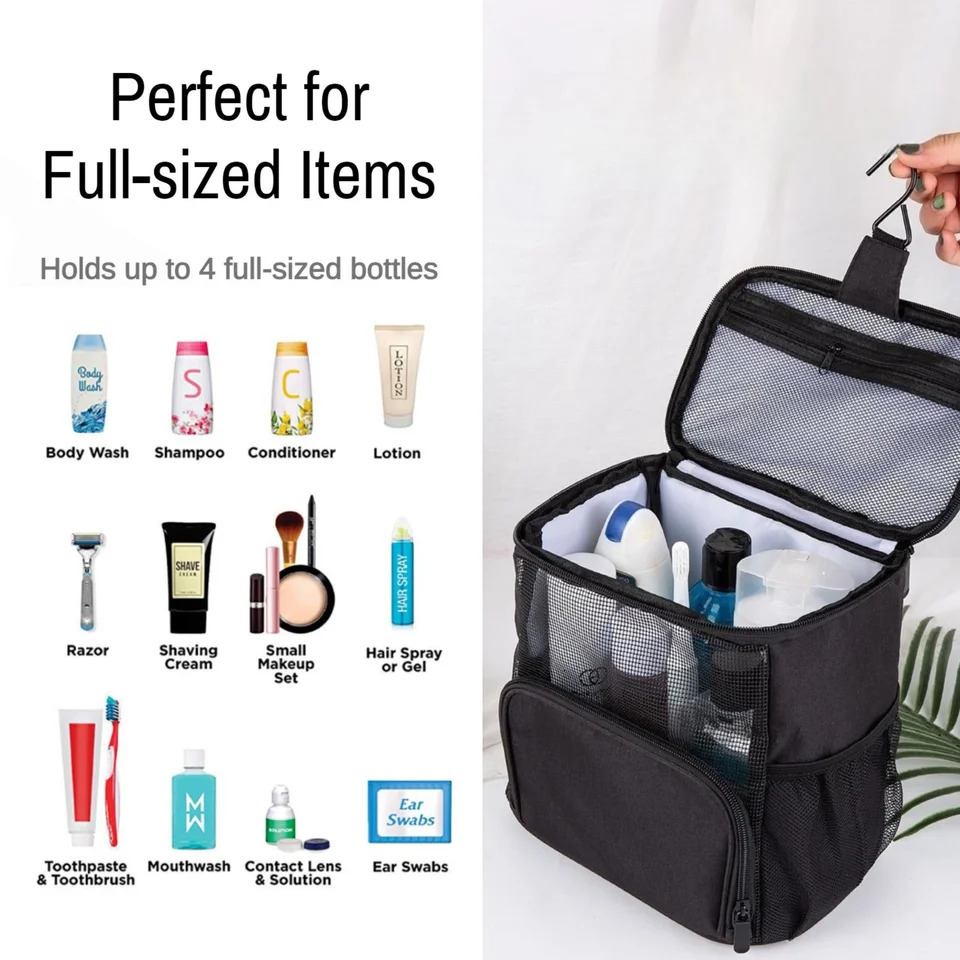 Ship from US Portable Large Capacity Toiletry Bag With Metal Hook Travel Breathable Mesh Hanging Cosmetics 250227FBB