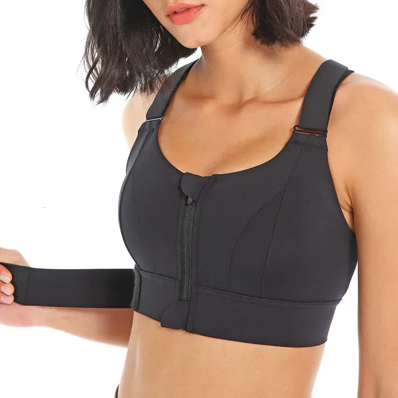 Women Sports Bras Tights Crop Top Yoga Vest Front Zipper Plus Size Adjustable Strap Shockproof Gym Fitness Athletic Brassiere 250226