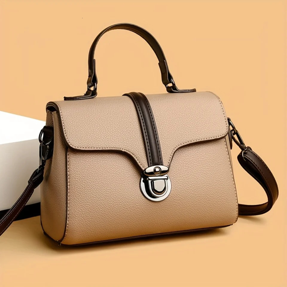 Ship from US Color Contrast Mini Handbag Women PU Leather Crossbody Bag Turn Lock Flap Purse 250227FBB