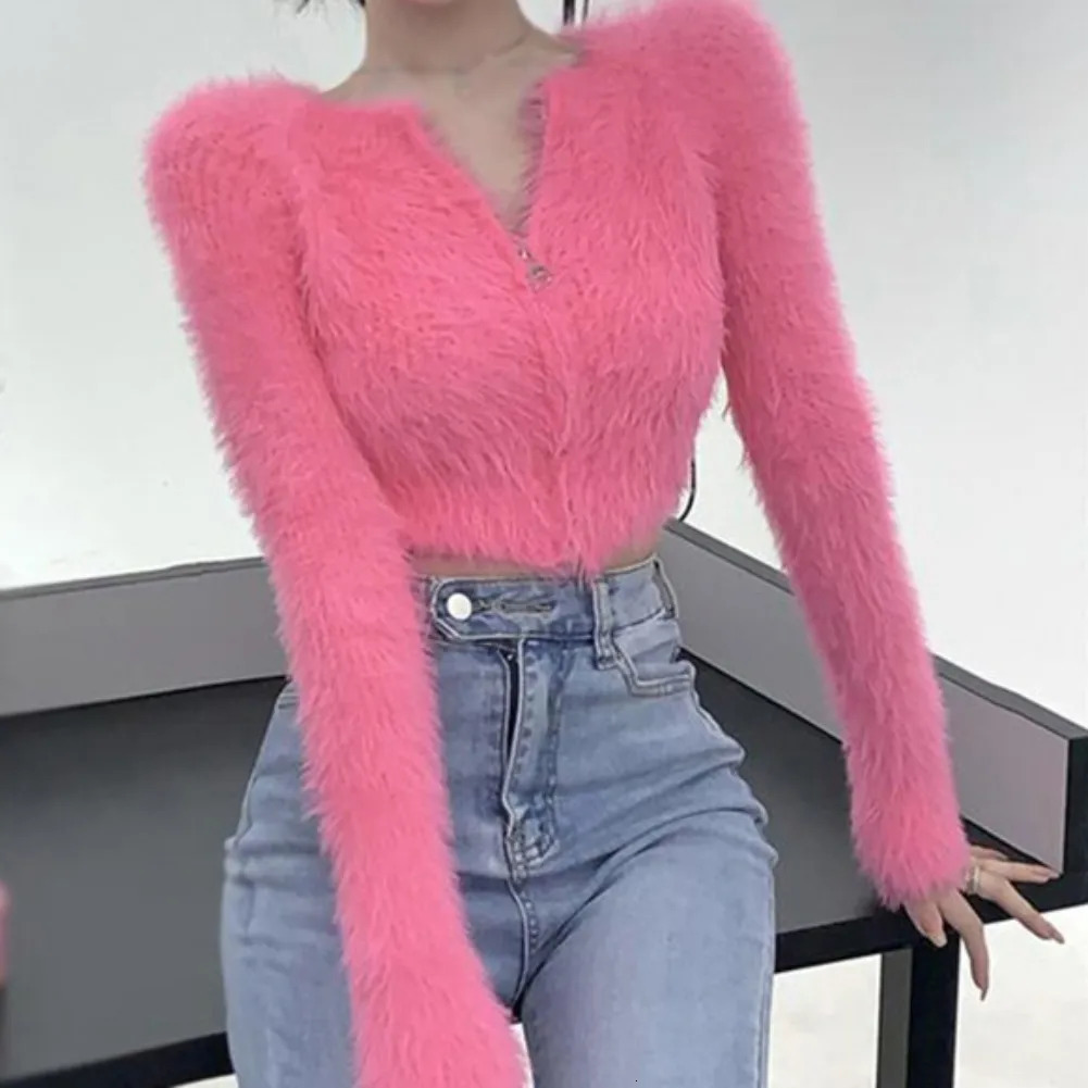 Womens Long Sleeve VNeck Button Down Cropped Cardigan Sweater Coat 250225