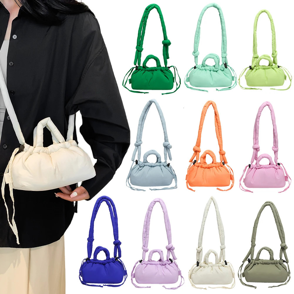 Ship from US Candy Color Fashion Handbag Soft Puffer Crossbody Bag with Adjustable Strap Top Handle for Women Work Shopping Travel 250227FBB