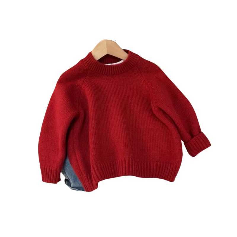 Pullover Childrens sweater simple red sweater for boys and girls autumn and winter casual with raglan sleeves knitted sweater pullover top for childre