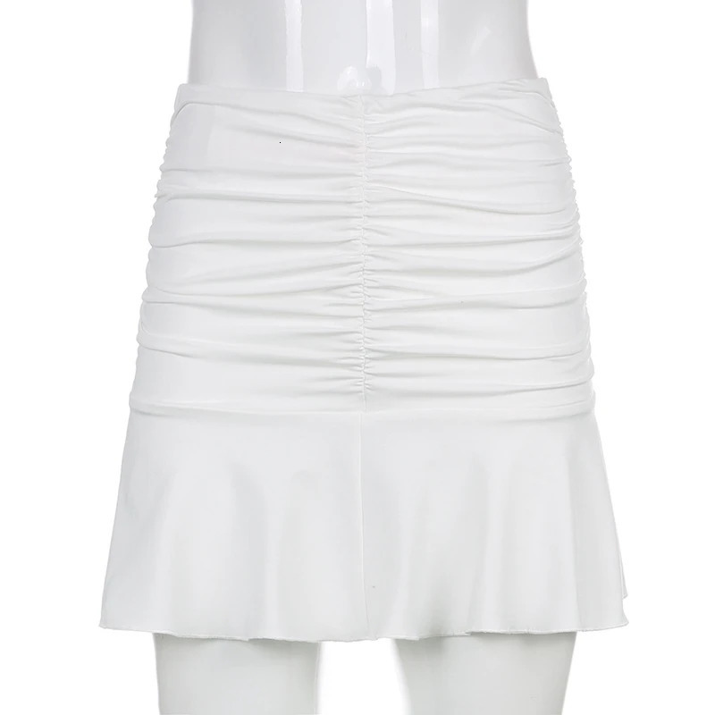 Lamuusaa Pleated Mini Skirt Women Aesthetic Clothes Solid Color Low Waist Ruffle Hem Tennis Skirts y2k Clothing Streetwear 250226