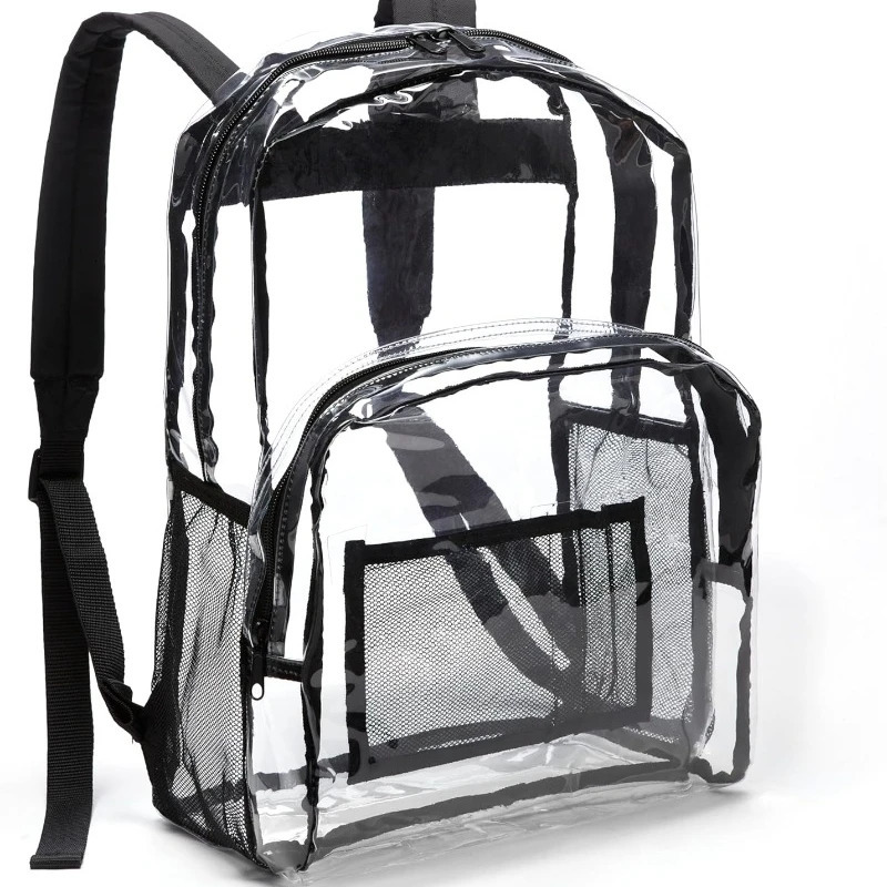 Ship from US Transparent School Backpack With WaterResistant PVC Plastic Material and Ruggedly Ruinforced Shoulder Straps Clear 250227FBB