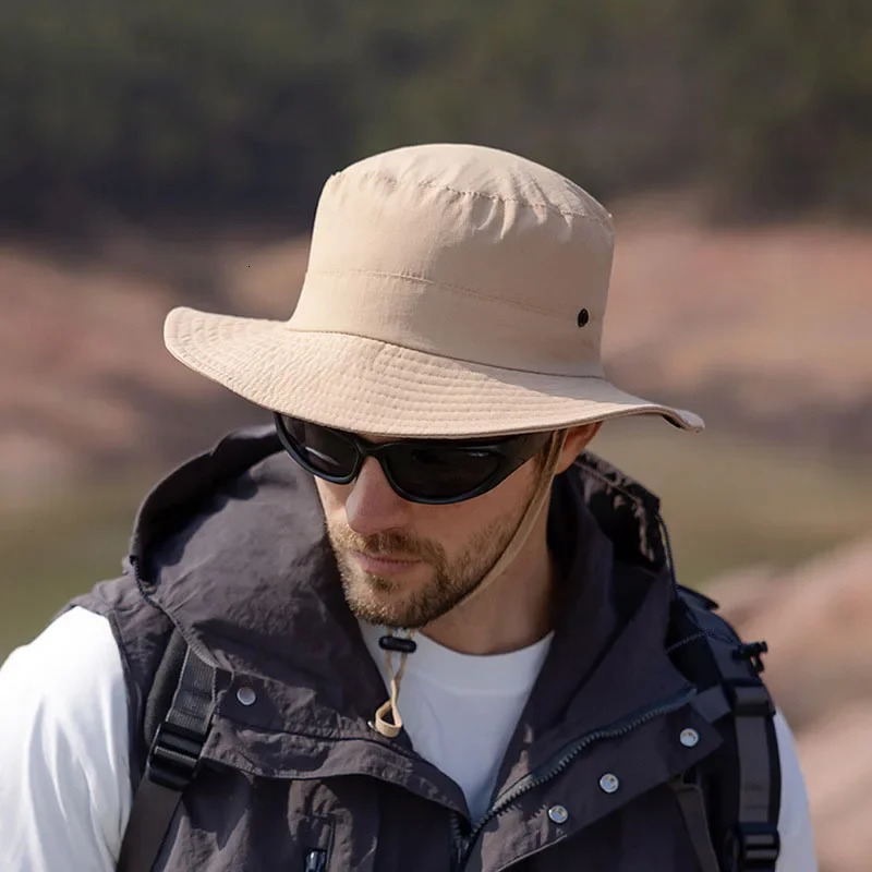 Summer Outdoor Large Eave Visor for Men Mountaineering Fishing Sun Protection Bucket Hats Waterproof Quick-drying Fisherman Hat 250218