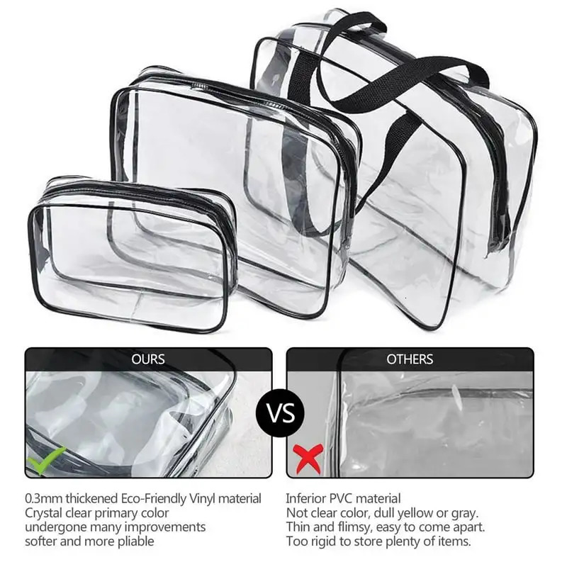 Ship from US Clear TSA Cosmetic Bag Set for Air Travel Waterproof Toiletry Organizer with Zipper Handle Straps Women Men 250227FBB