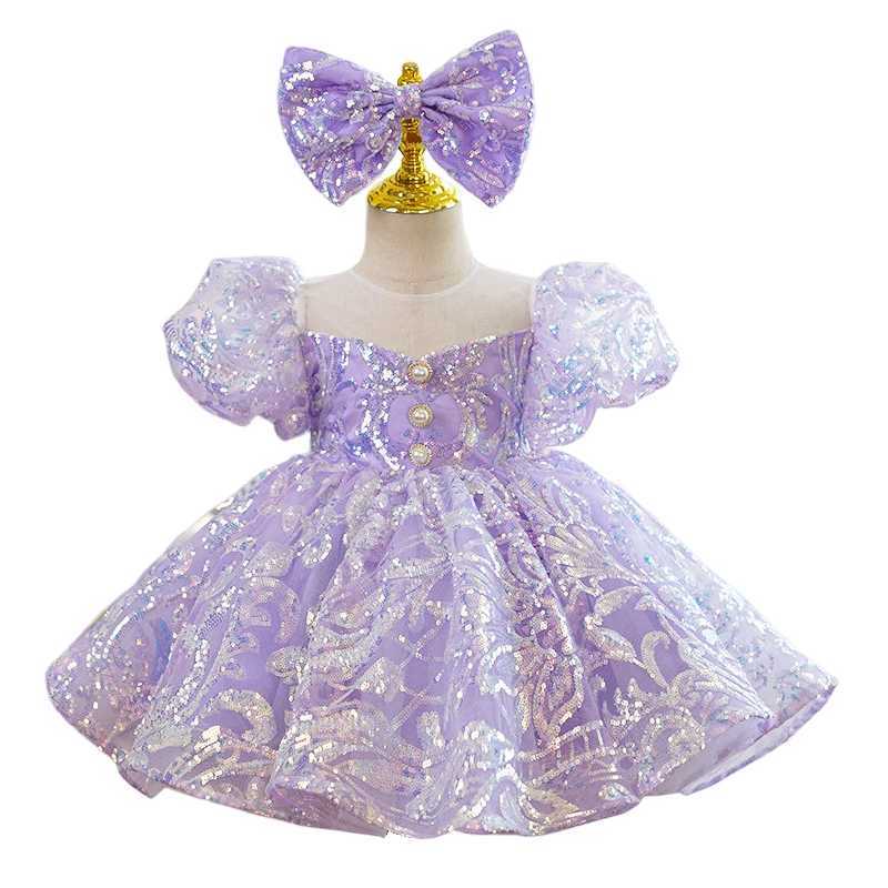 Girl's Dresses Bling Lilac Sequin Princess Ball Gown Dress for Girls Birthday Carnival Pageant Party Dress for 2-14 Year Kids Cute Y250227X60M