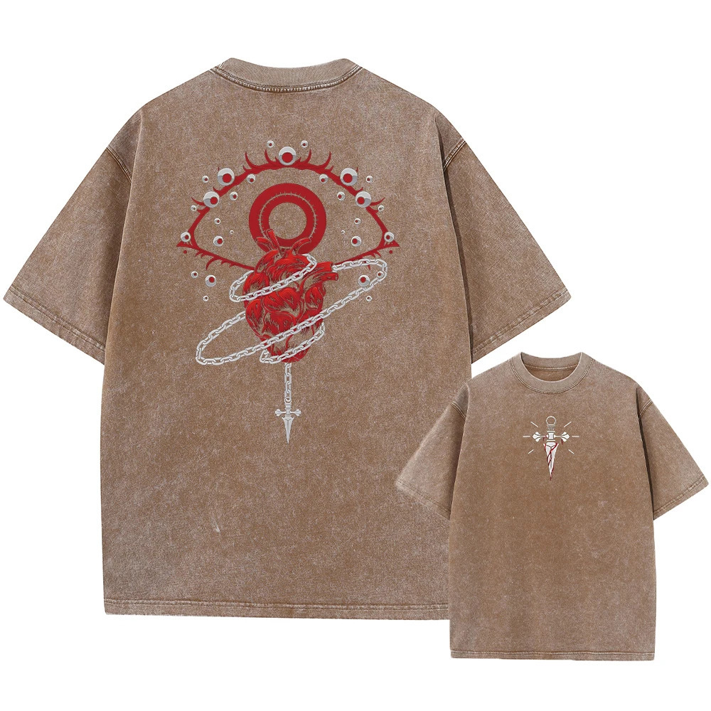 Japanese Anime Hunter X Print Tshirt Men Washed TShirt Hip Hop Streetwear Summer Harajuku Acid Cotton Tee Unisex 250225