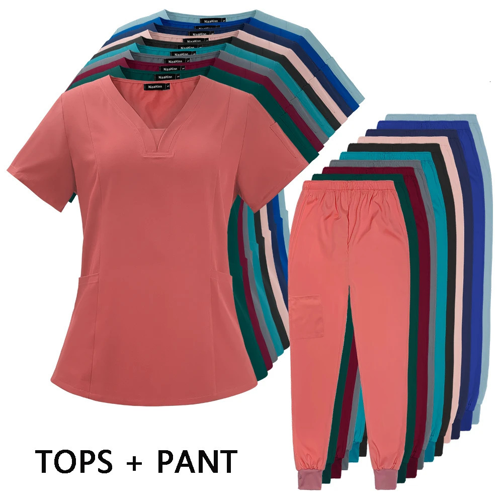 Stretch Women Uniforms Scrubs Tops Pant Gowns Nursing Accessories Dental Clinic Beauty Salon Workwear Clothes 250226