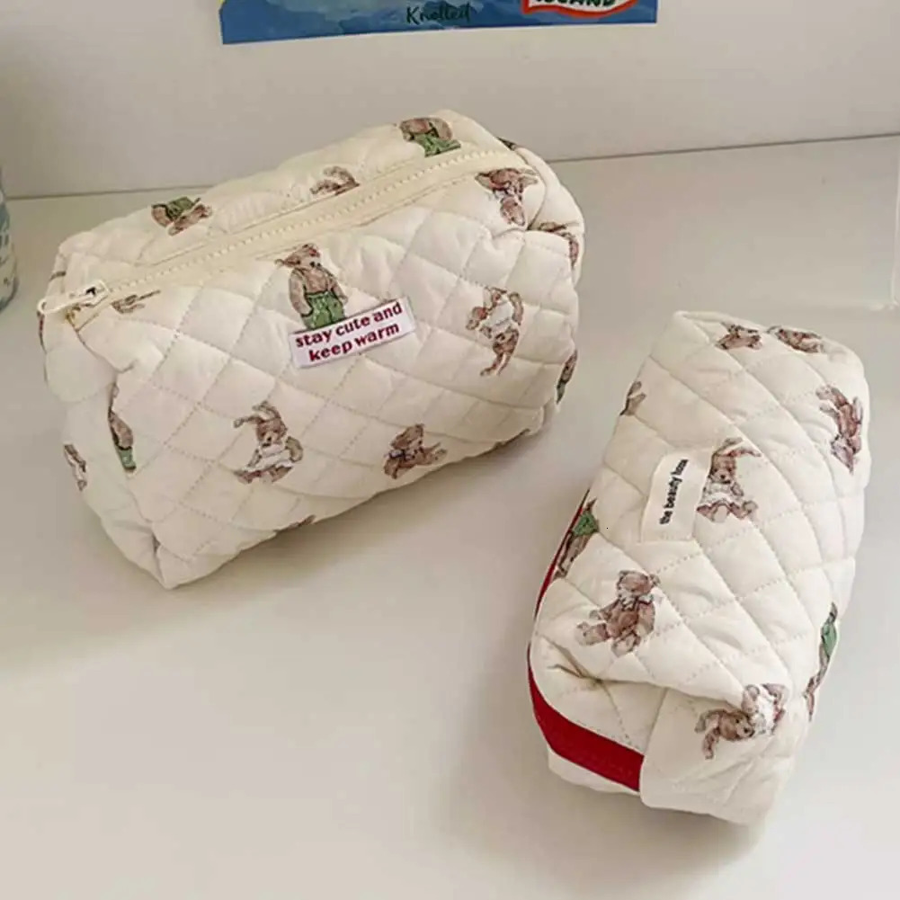 Ship from US Cute Bear Makeup Bag for Women Girls Cotton Padded Cosmetic Kawaii Aesthetic Toiletry Organizer Storage Beauty 250227FBB