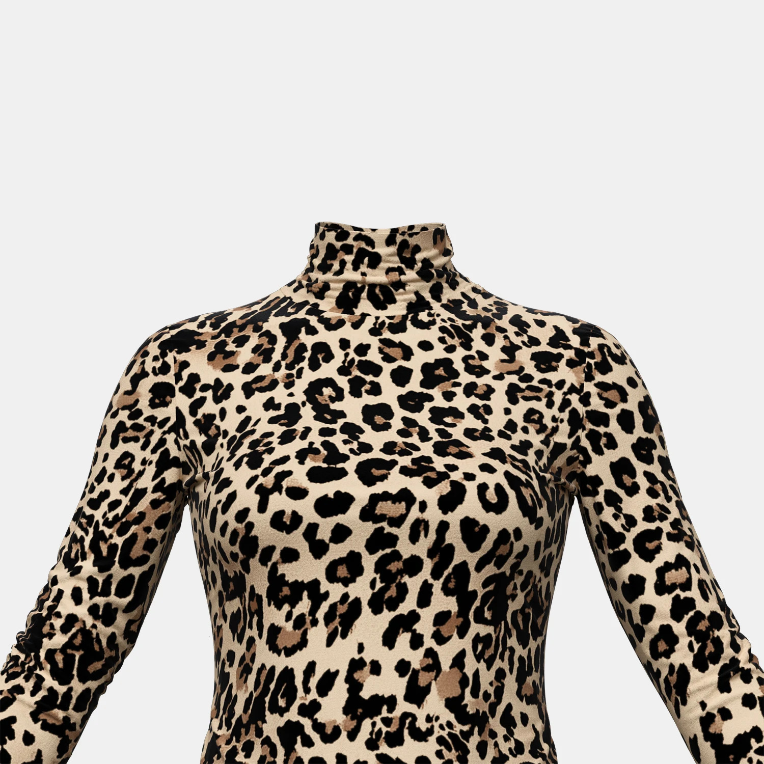 Mia Muse WomenS T-Shirts Autumn Fitting Slim Floral Leopard Long Sleeve High-Neck Regular Trendy Chic T-Shirts 250227
