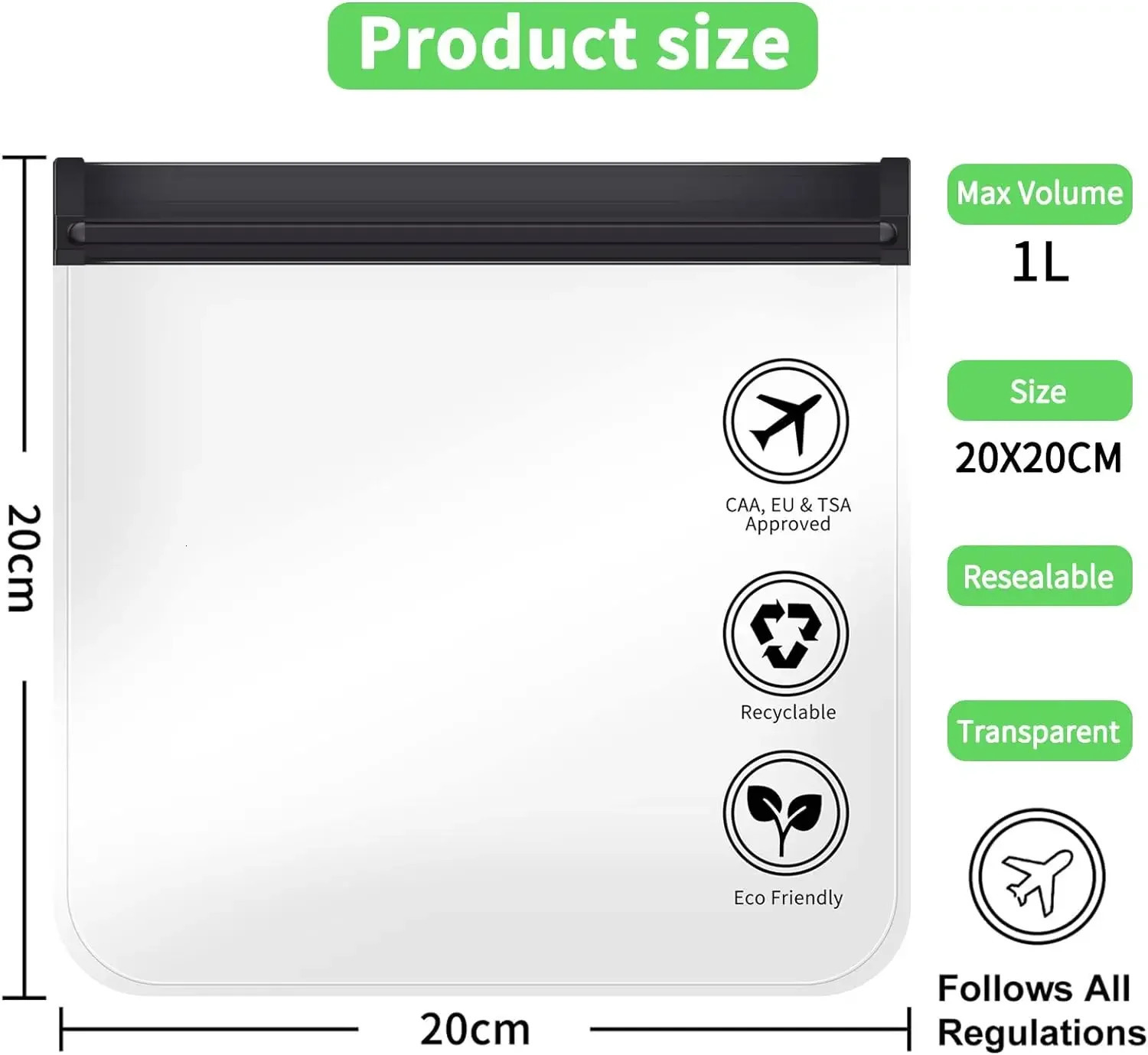 Ship from US Transparent TSA approved toilet bag portable travel essentials flight makeup liquid leak proof resealable EVA 250227FBB