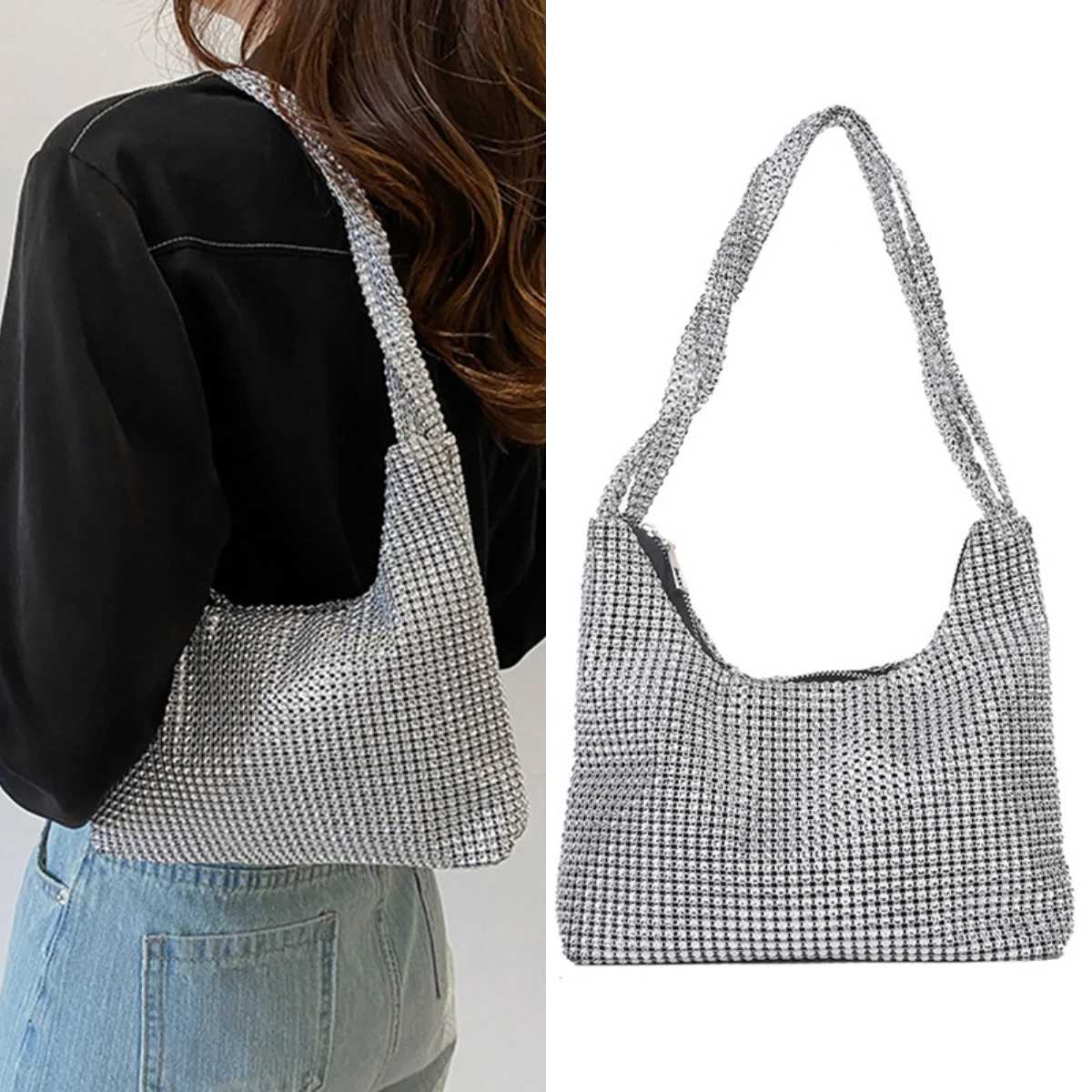 New Arrival Exquisite Silver Women Underarm Bag Full Rhinestone Evening Clutch Bag Handbag for Dinner Party Wedding Shiny Purse Shoulder Bag T250227