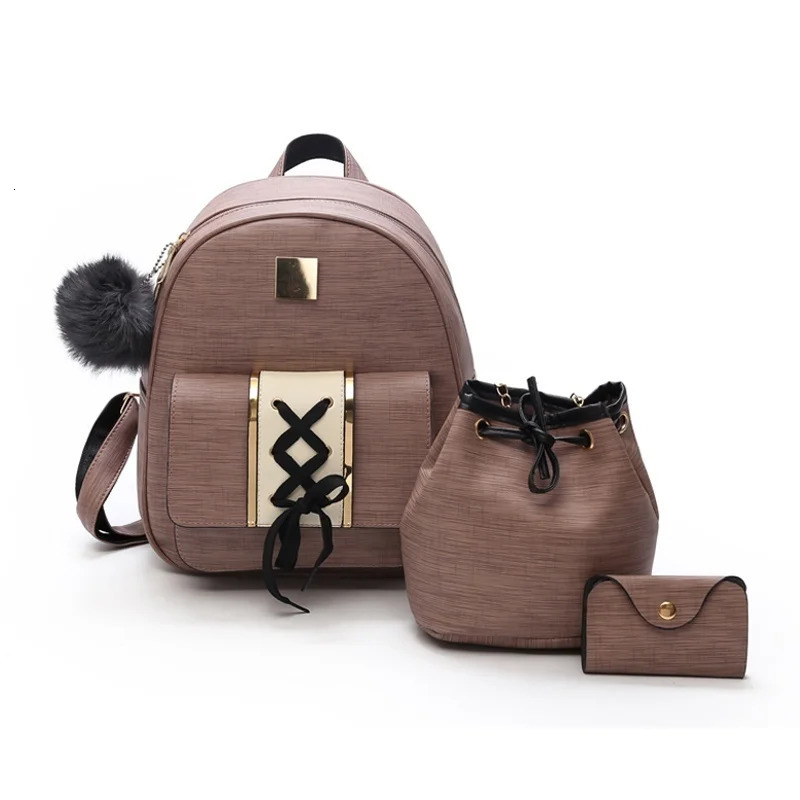 Ship from US 3PcsSet Women Backpack Set pu leather female casual backpack bucket bagpurse bags for teenagers girls crossbody 50 250227FBB