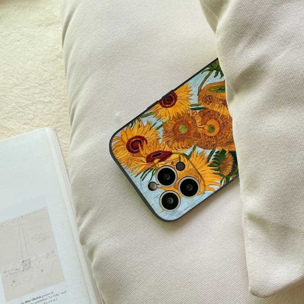 Van Gogh oil painting phone case iPhone 15 14 11 12 Pro 15 16 Plus 13 Pro MAX XR black soft cover Z250227