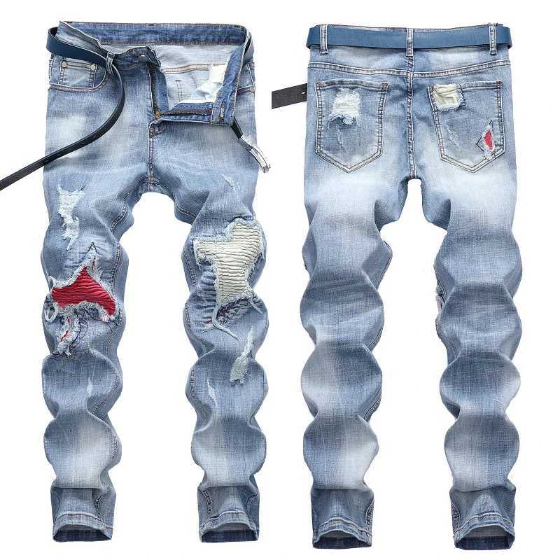 Denim Jeans Beard Effect Casual Fashion Pants Plus Size Distressed Medium Men Retro Hip Hop Party Street Large Size X250227