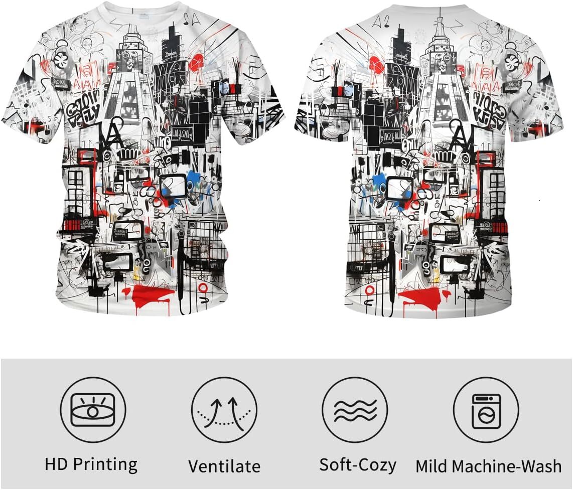 Mens T shirt Men's Artist Street Letter Graffiti Markers T-Shirt Shirts 3D Printing Graffiti Graphic Shirt Tee Top tee Casual tops summer clothes