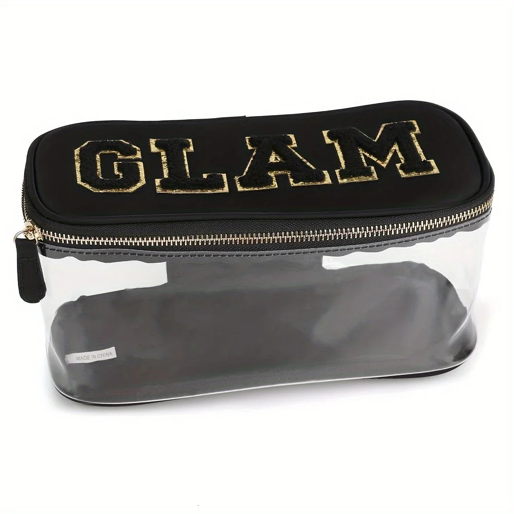 Ship from US Transparent Makeup Bag Organizer Travel Chenier with Built in Mirror 250227FBB