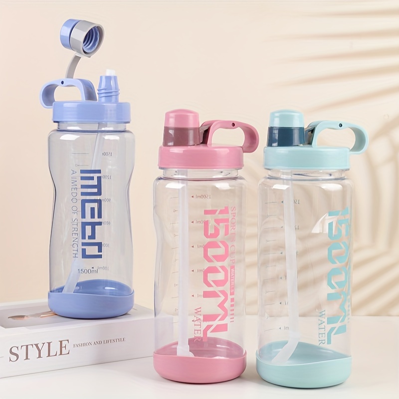 Water Bottle with Time Marker 1500ml Water Bottle with Straw Gym Sport Water Bottles 53oz