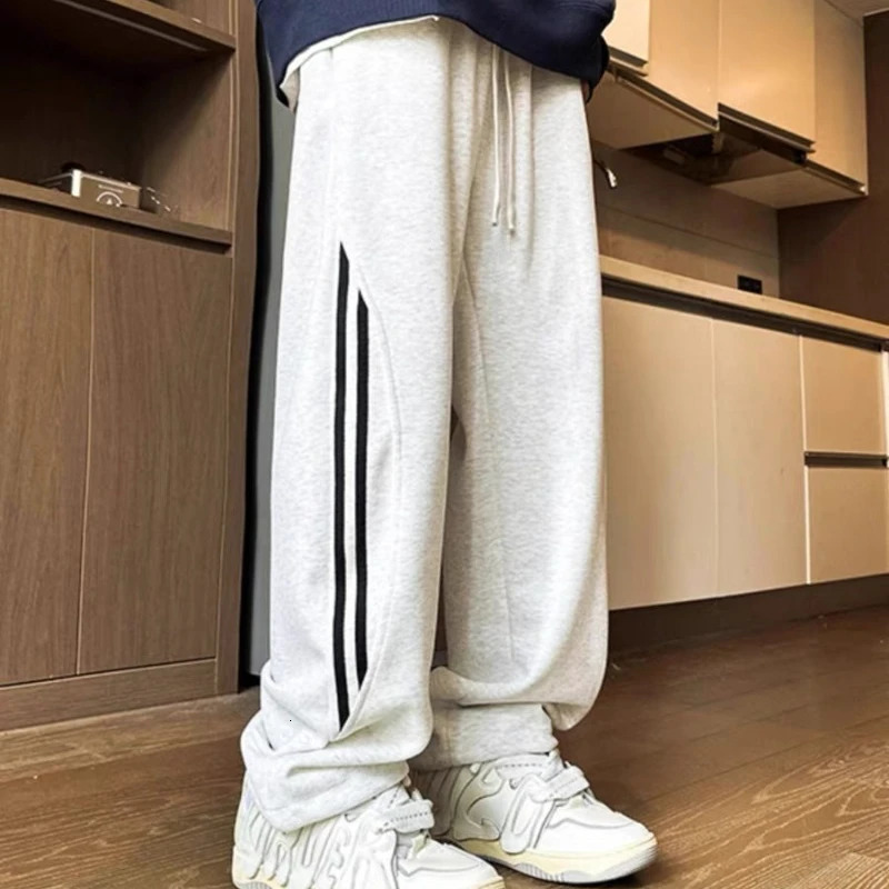 Striped Color Collision Casual Pants Men Full Length Straight Leg Niche American Style Fashion Versatile Daily Sweatpants Men 250225