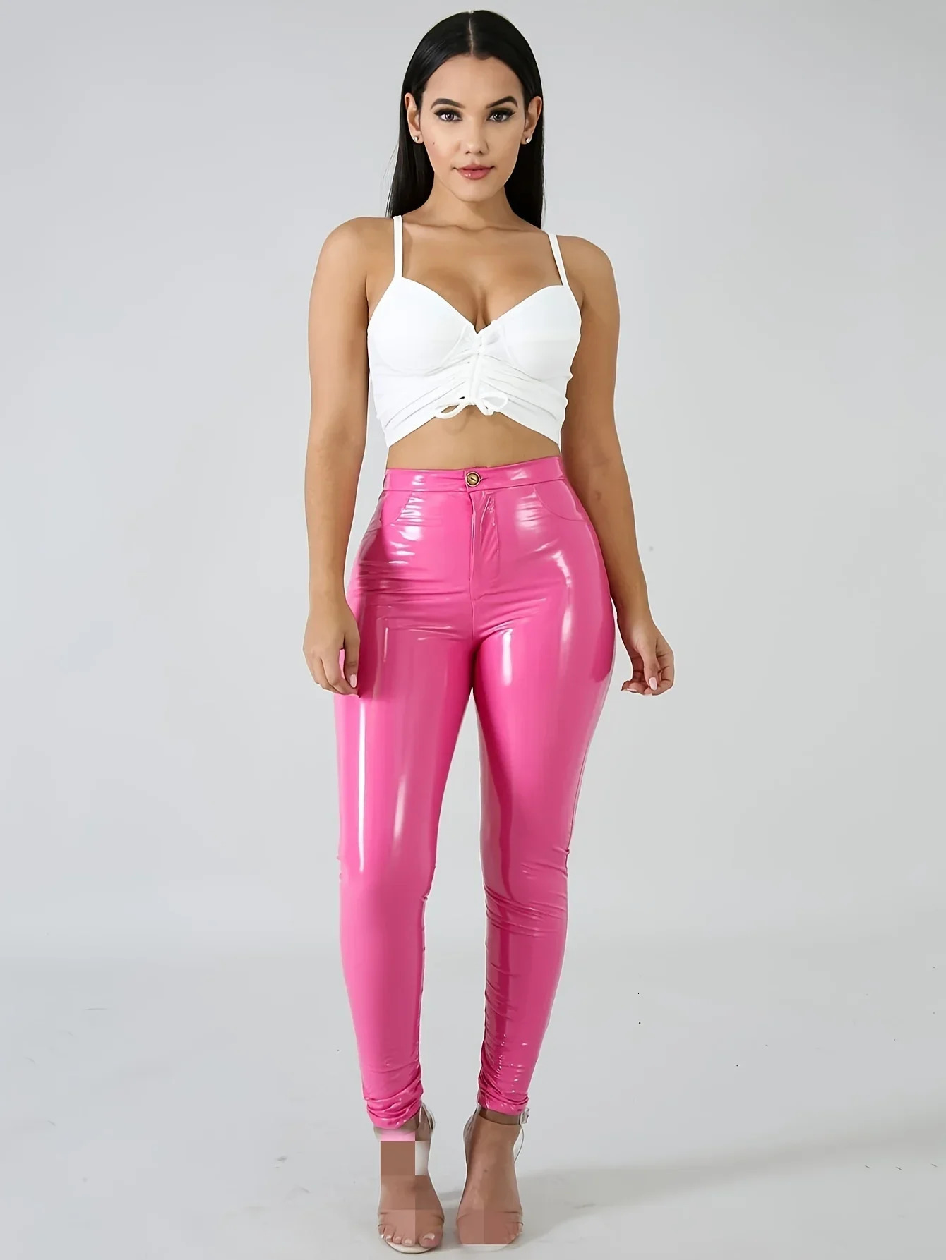 Womens Latex Faux Pu Leather Pants Trousers Push Up High Waist Skinny Pencil Fall Winter Solid Color Sexy Female 250227