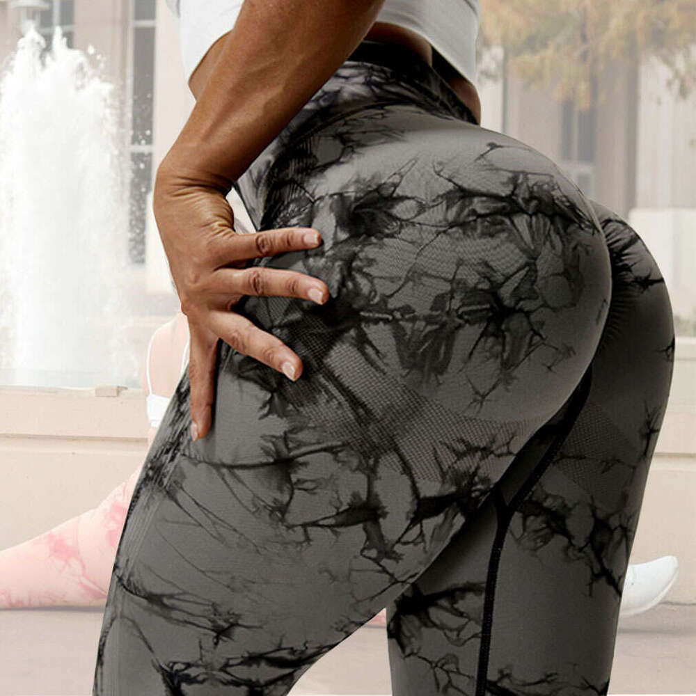 European and American plus seamless peach hip tie dye yoga clothes tight fit high waist sports base fiess pants for women 2025 temperament versatile n