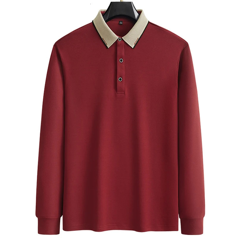 polo shirt men M-7XL 8XL 9XL autumn Mens Long sleeve polo shirt Solid color Middle age business casual mens polo shirt A92 250224