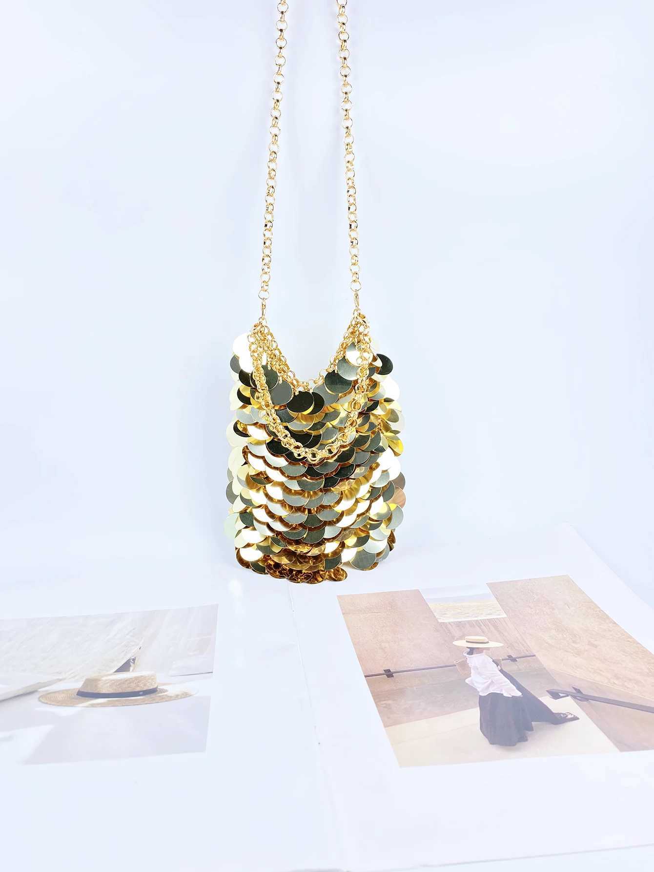 Shiny matte metal fish scale glitter bag hand woven ping pong ball phone side bag crossover bagXJ250227