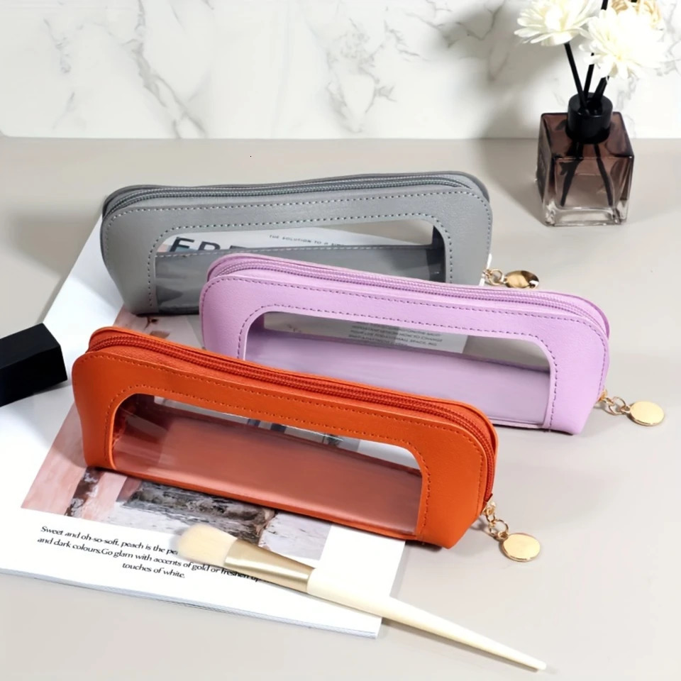 Ship from US Portable Makeup Pouch Cosmetic Pen Lipstick Bag Travel Brush Organizer Pursesized With Transparent Window Zipper Closure 250227FBB