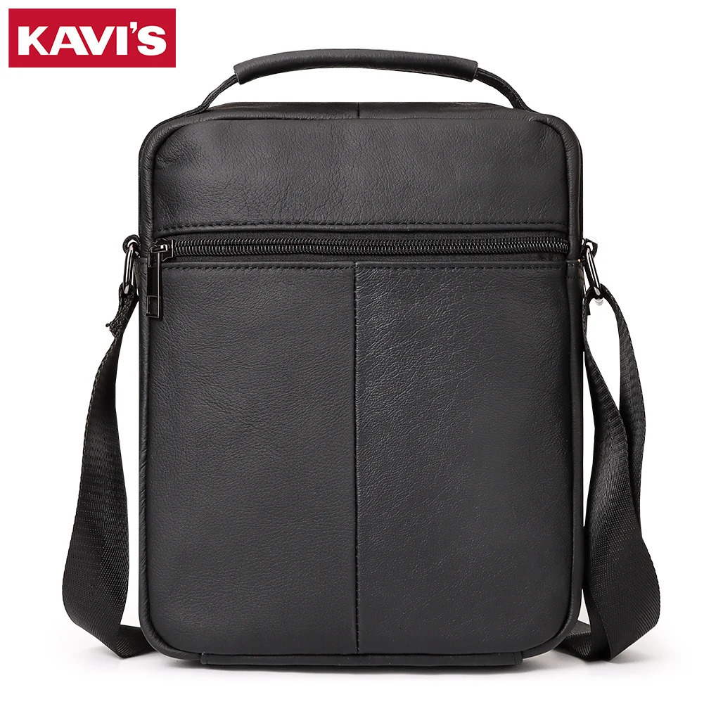 Ship from US KAVIS Cowhide Shoulder Bag Top Layer Leather Crossbody Messenger High Quality Mens Trendy Handbag with Cell Phone Pocket 250227FBB