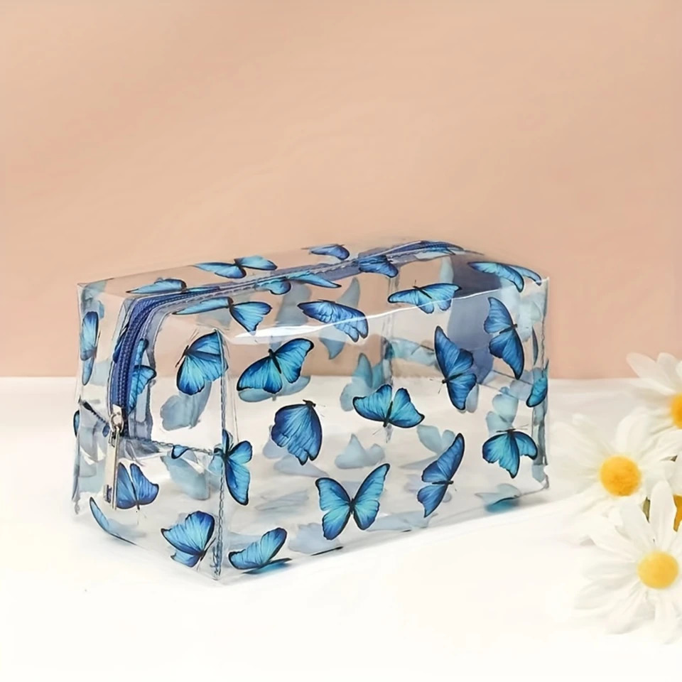 Ship from US Clear Plastic Mini Travel Toiletry Bag Waterproof Allover Print Makeup Pencil for Cosmetics and Toiletries 250227FBB