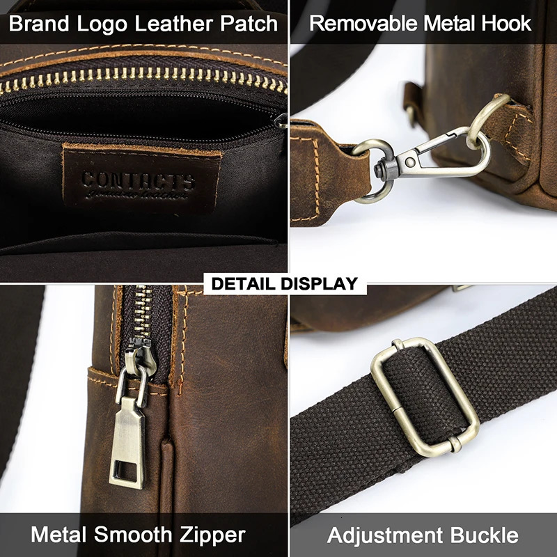 Ship from US Genuine Leather Men Chest Bag Small Crossbody Fanny Pack Casual Travel Sling Shoulder Messenger Mini Handbag Male 250227FBB