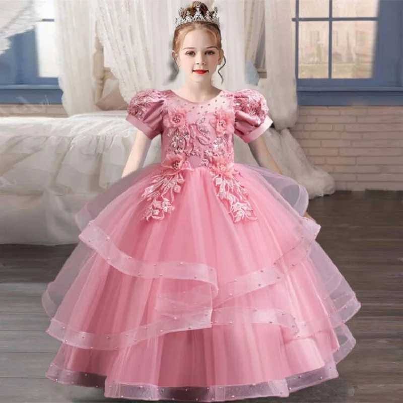 Girl's Dresses Childrens Dress 3-12 Birthday Party Fluffy Sleeves Embroidered Fluffy Girl Princess Dress Performance Evening Dress Y250227GDCJ