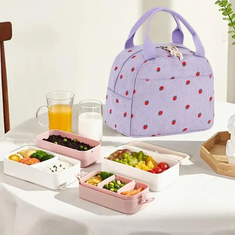 Ship from US Cute Corduroy Lunch Tote Bags Soft Bag Portable Box Extra Pockets For Travel Work Picnic Birthday Easter Christmas 250227FBB