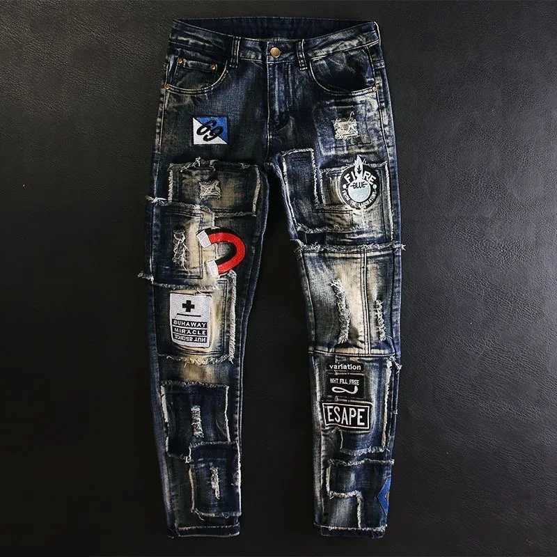 2023 Spring and Autumn New Classic Fashion Embroidered Patch Straight Leg Jeans Mens Casual Comfort Stretch High Quality Pants X250227