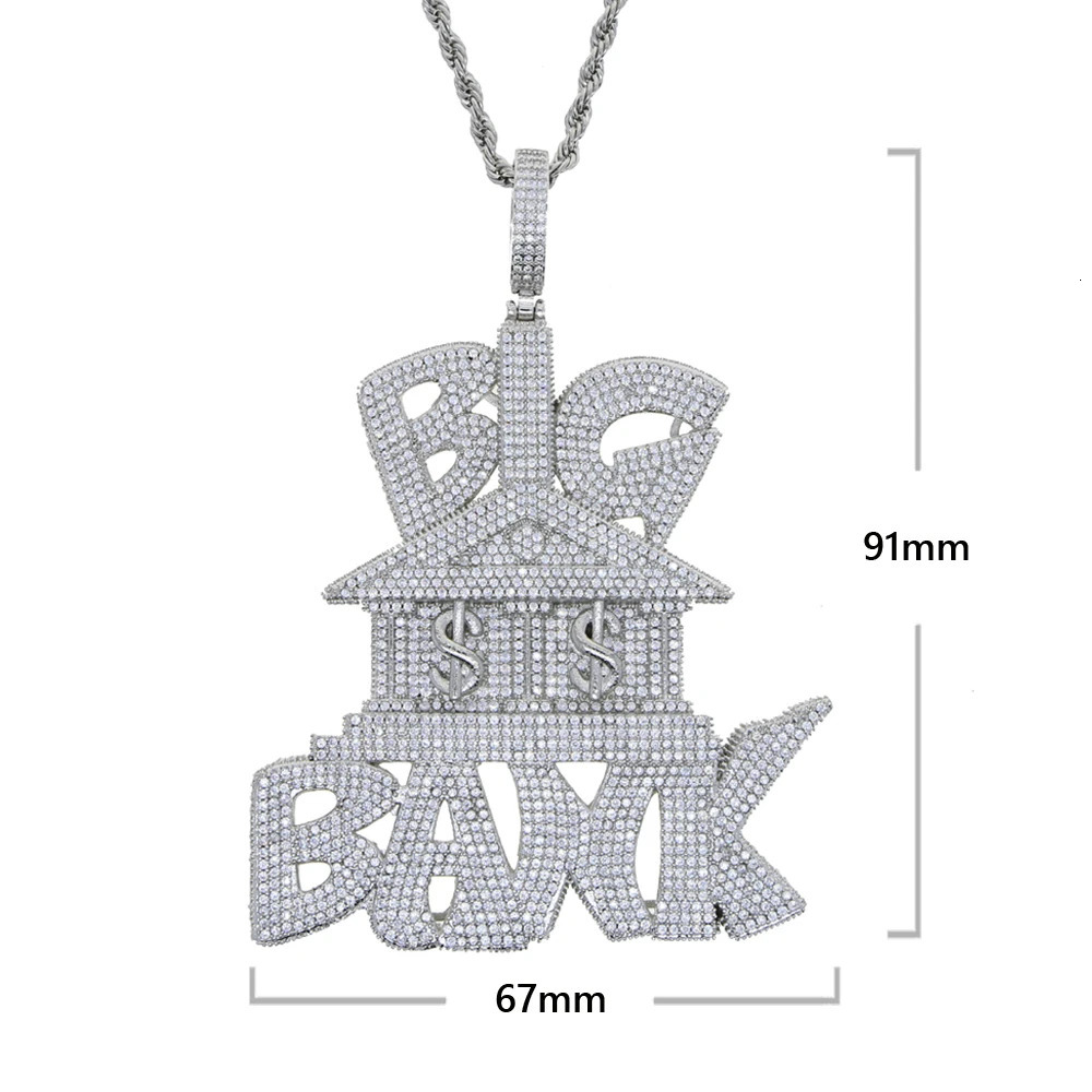 Iced Out Bling Heavy Chunky CZ Letter Big Bank Pendant Necklace Cubic Zirconia Dollar Symbol Bank Charm Men Hip Hop Jewelry 250227