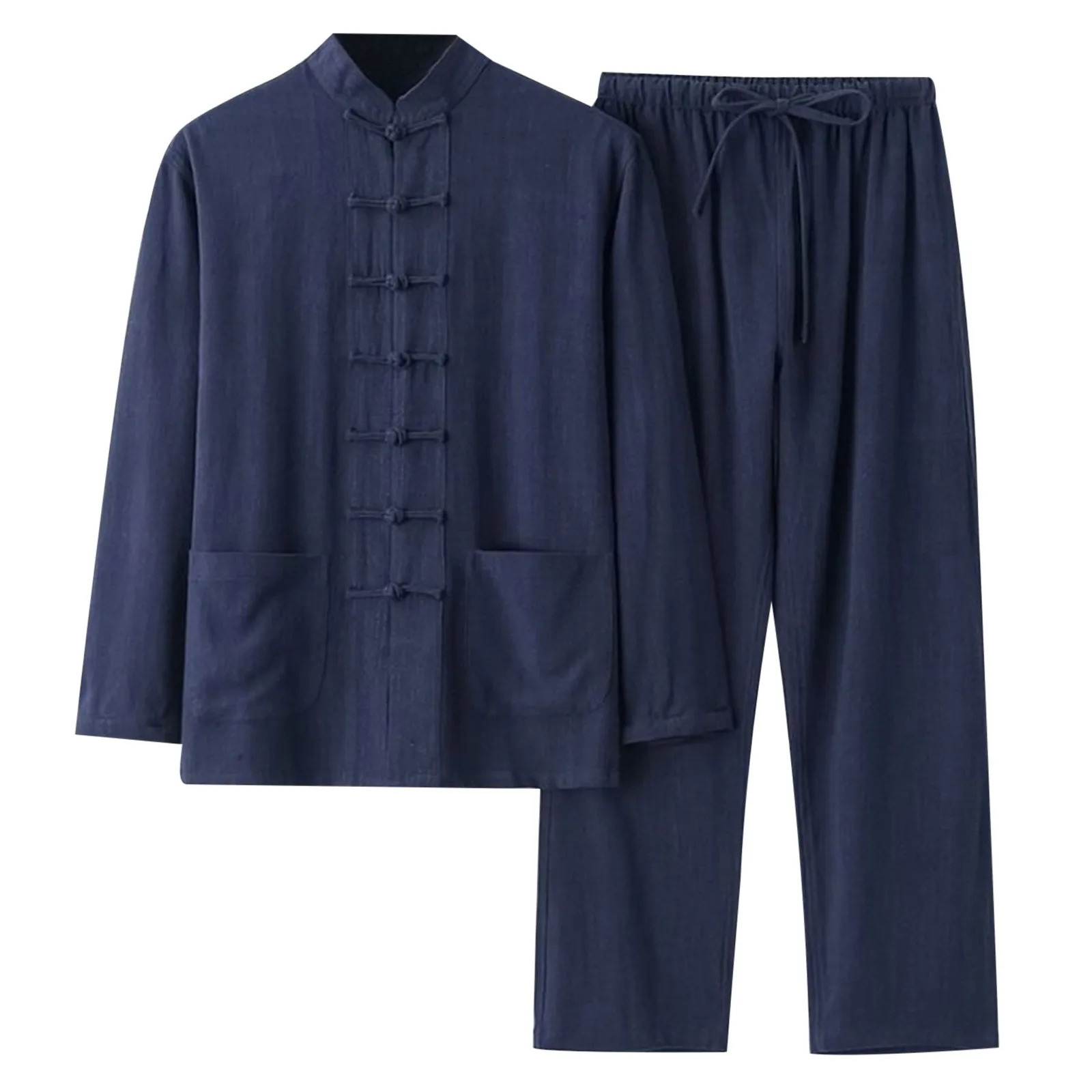 Linen 2 Piece Clothing Shirt Casual Long Sleeved Pants Set Wool Mens Suits Big And Tall