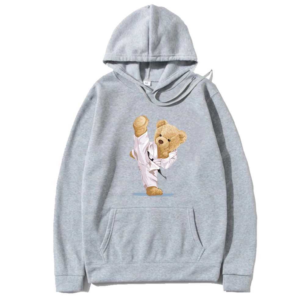 Wine Red Bear Print Hoodie Loose Fit Casual Sweatshirt Top Fashionable Long Slve Pullover for Mens Outdoor Sportswear L251018WSQL