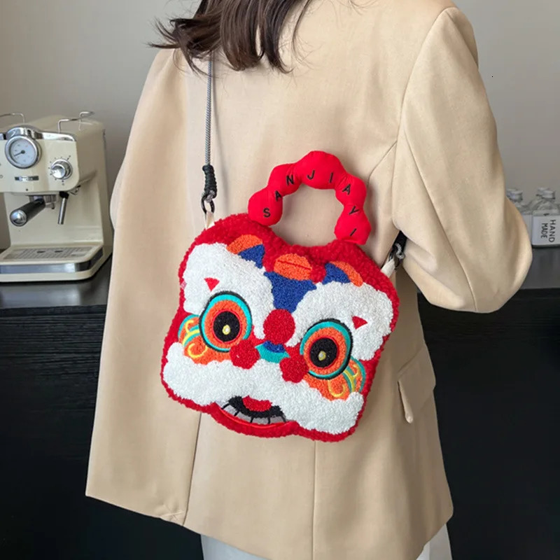 Ship from US Small niche n Chinese style lion waking plush bag for women personalized fresh and cute shoulder crossbody 250227FBB