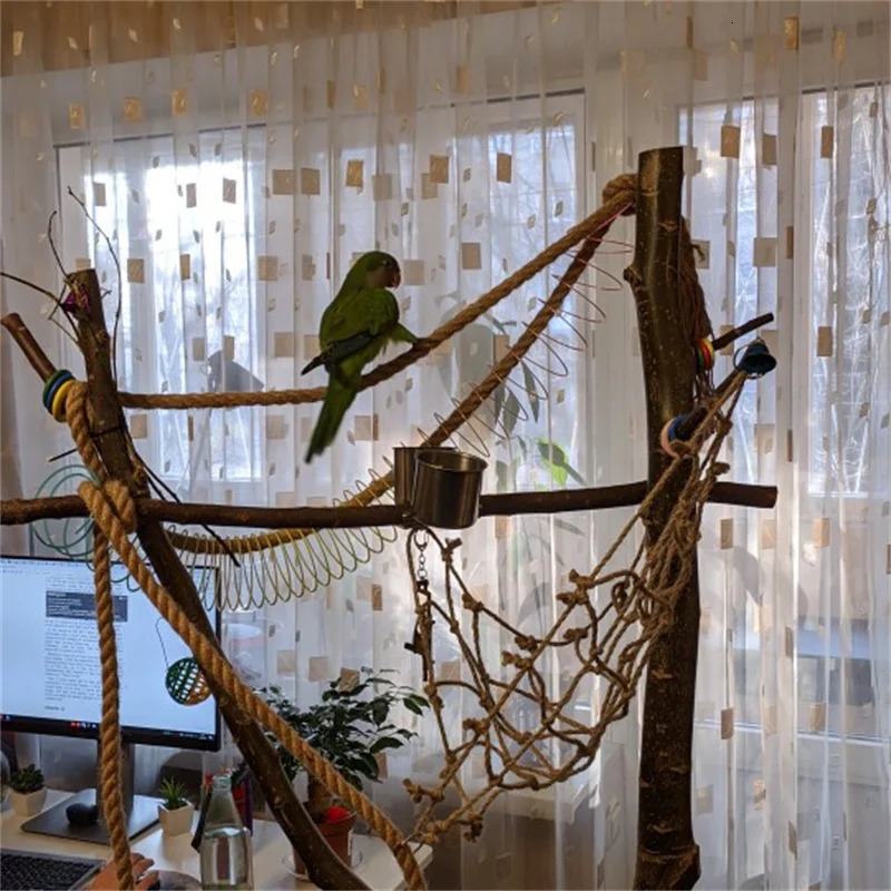 40*40cm Parrot Climbing Net Bird Toy Swing Rope Net Bird Stand Net Hammock With Hook Bird Hanging Climbing Chewing Biting Toys 250226