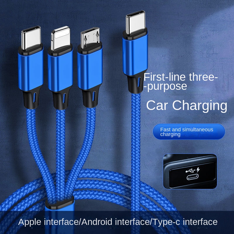 3 in 1 Micro USB Type C Charger Cable 2.1A Current Multiple Usb Charging Cord Usbc Phone Wire For iPhone 16 15 Samsung S25 S24 Ultra Plus Android Type