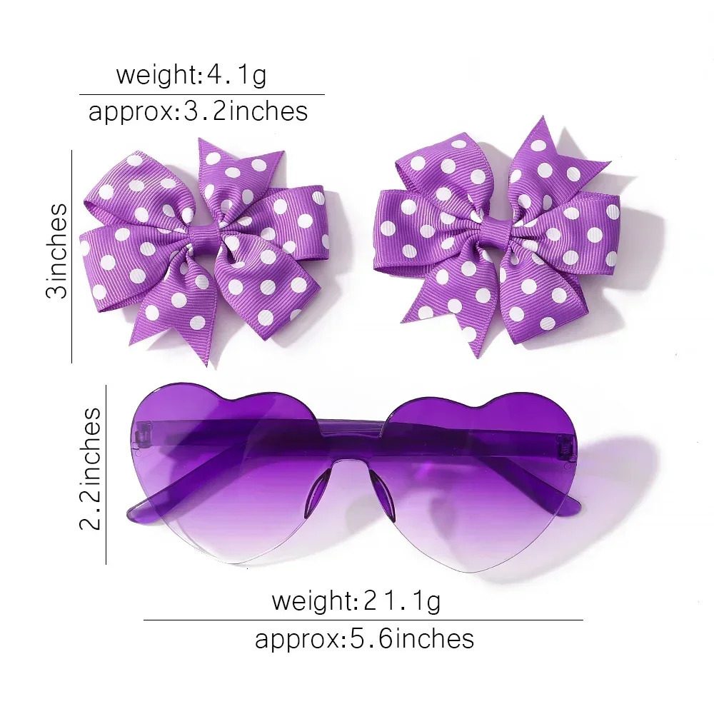 3Pcs/set Kids Cute Solid Dot Hairpin Colorful Heart Sun Glasses Set Girls Boutique Bowknot Hair Clips Children Hair Accessories 250227