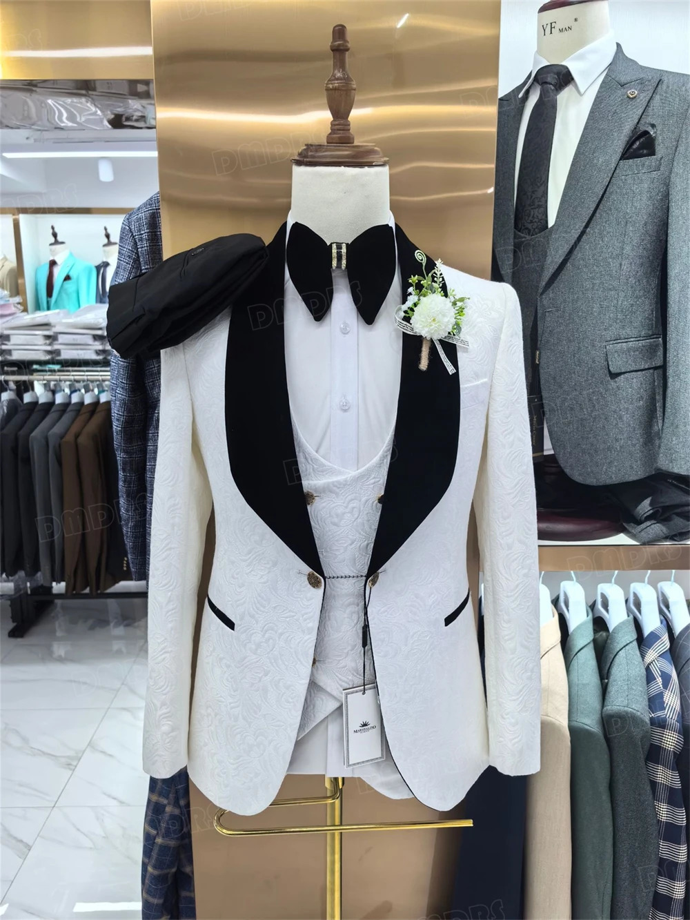 Fashion Paisley Mens 3 Pieces Formal Suit Set Blazer Vest Pants Wedding Groom Suits Man Dinner Engagement Tuxedo For Men 250224