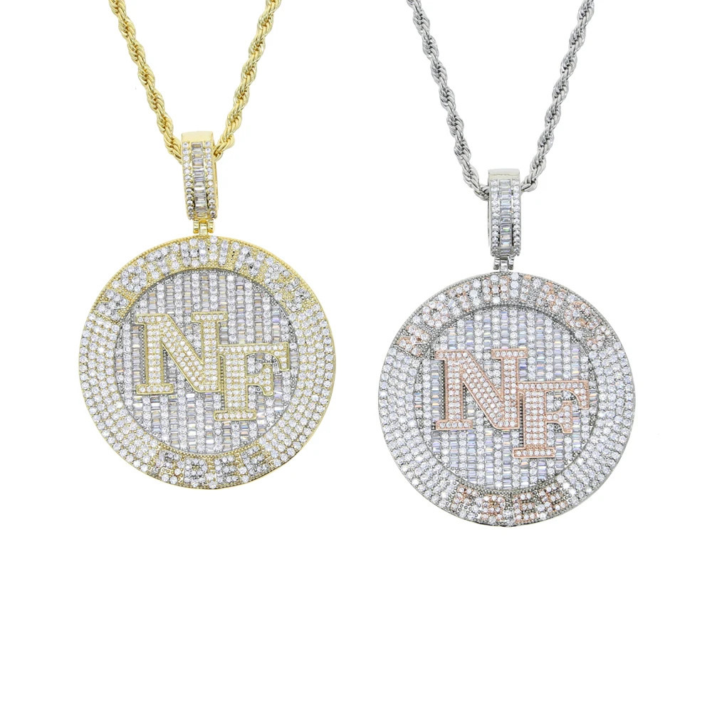 Bling Full CZ Paved Letters Nothing Is Free NF Necklace Personalized Pendant Rope Chain Iced Out Cubic Zircon Hip Hop Jewelry 250227