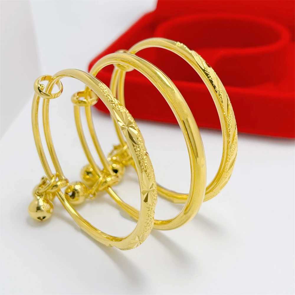 Stainl Steel Bell Bangles for Kids Girls Gold Color Rain Star Smooth Bracelets Size Adjustable Babies Jewelry Accories W250227