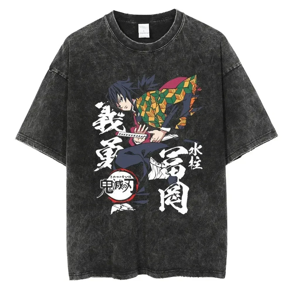 Summer Large Street Clothing Unisex Oversized Top TShirt Anime Print Vintage Washed Cotton Short Sleeve T Shirt 250225