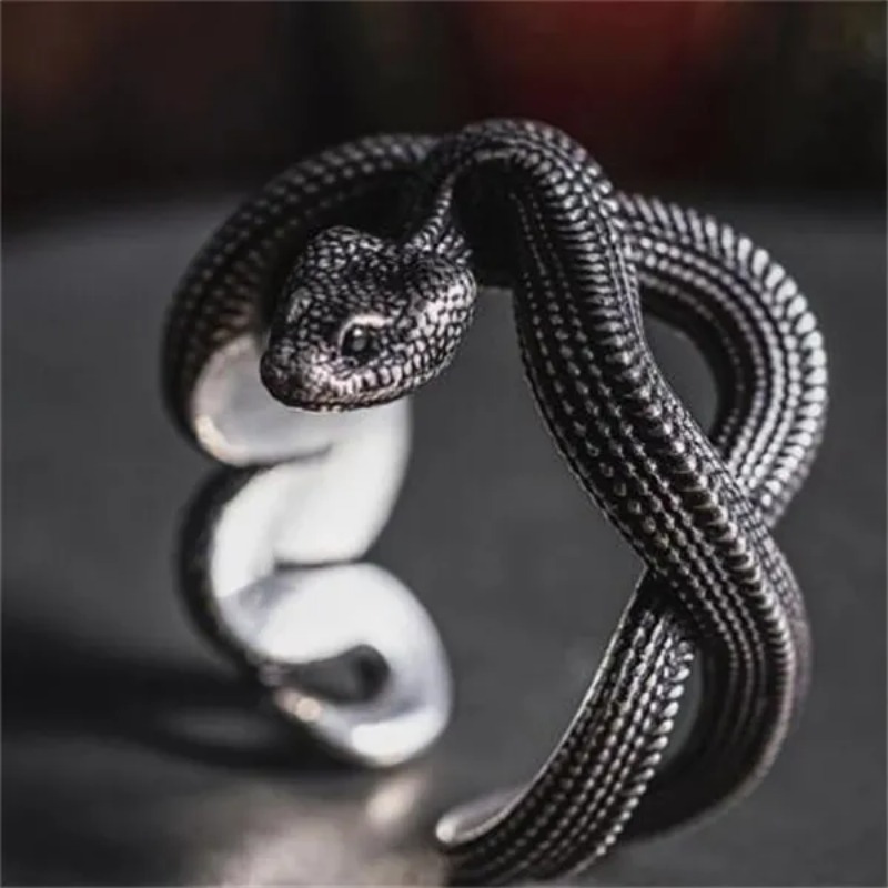 Rock Black Color Python Men Ring Vintage Punk Adjustable Ssnake Open Ring For Women Hip Hop Jewelry
