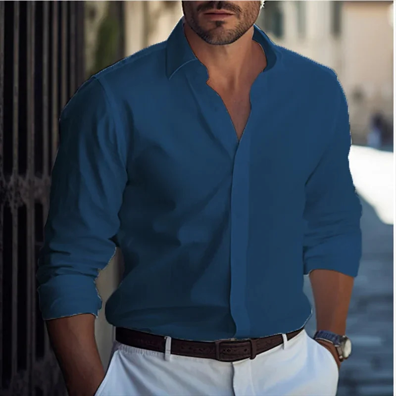 Simple solid color fashionable shirt factory direct sales selling mens shirt flip three-dimensional party daily work t 250224
